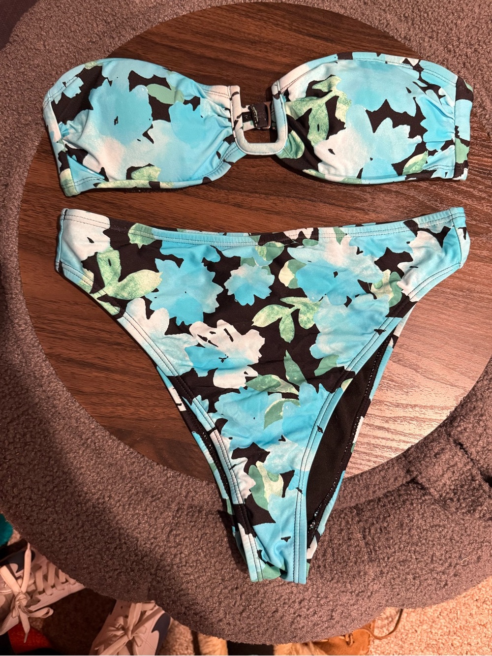 Lulu's Aqua Floral Bandeau Bikini Set